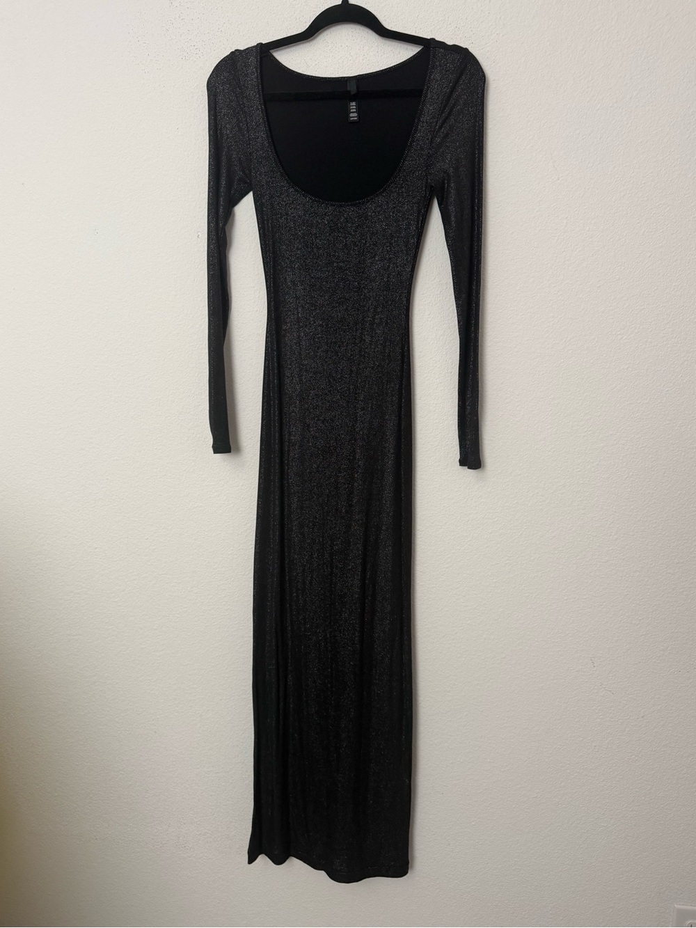 SKIMS Black Metallic Shimmer Long Sleeve Scoop Neck Maxi Dress S